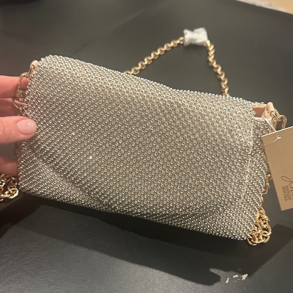 Jewel Badgley Mischka Handbags - Jewel Badgley Mischka Silver Beaded Clutch with Gold Chain
